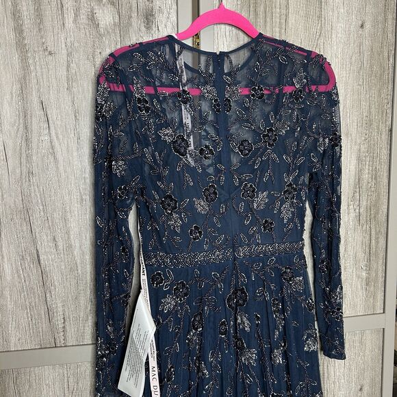 Mac Duggal Dress Size 4 Midi Beaded Style 10799 Illusion A Line Navy NWT - Picture 9 of 14